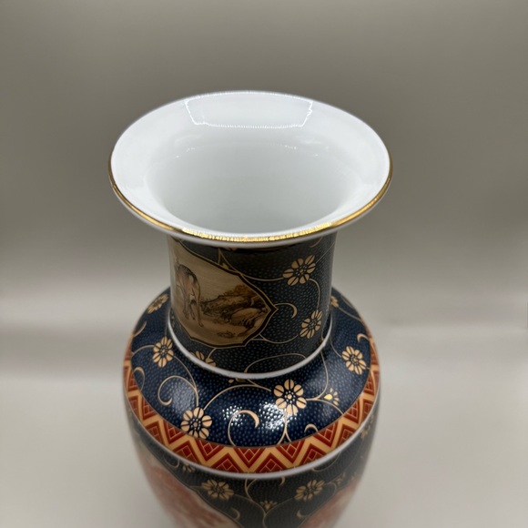 Japanese Style Fall Deer Blue Porcelain Decorative Ceramic Vase 10” Tall - Picture 5 of 10